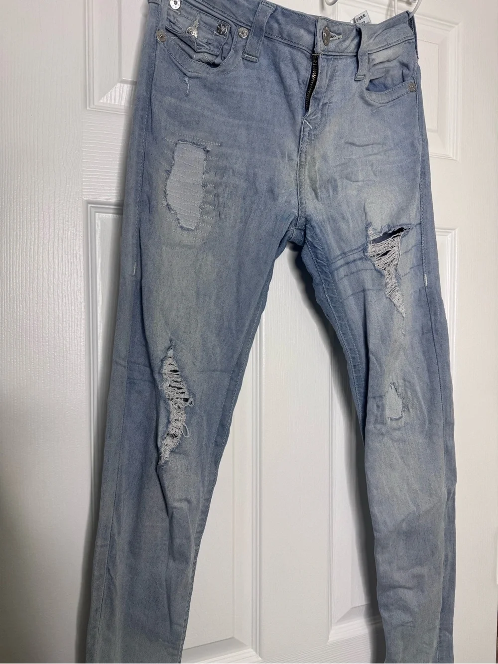 True Religion women Light Blue Distressed Skinny Jeans